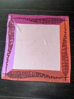 Vintage Late 1970s Vera Neumann Square Silk Scarf -Feather Border Design, Signed